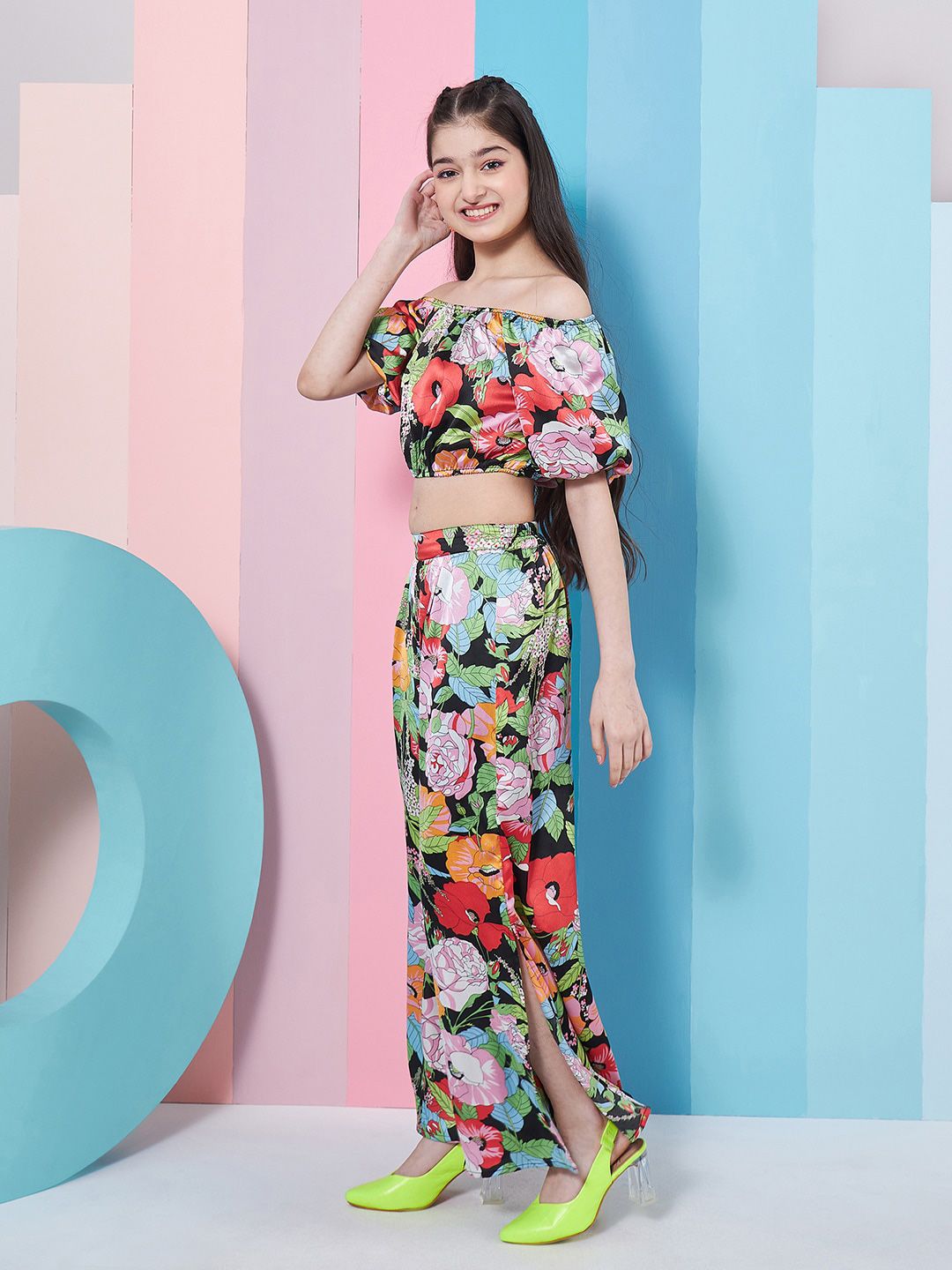 pspeaches Girls Floral Printed Top With Trousers
