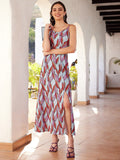 STREET 9 Blue & Maroon Floral Printed Shoulder Straps Maxi Dress