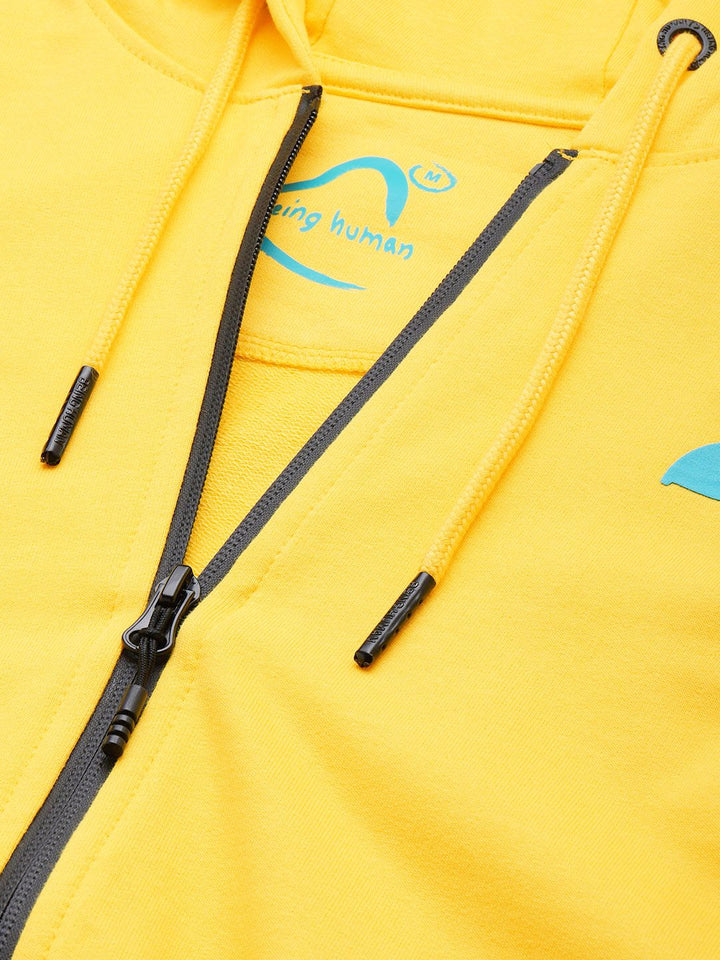 Being Human Men Brand Logo & Numeric Print Hooded Pure Cotton Front-Open Sweatshirt