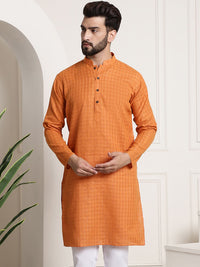 SOJANYA Men Orange Thread Work Dobby Kurta