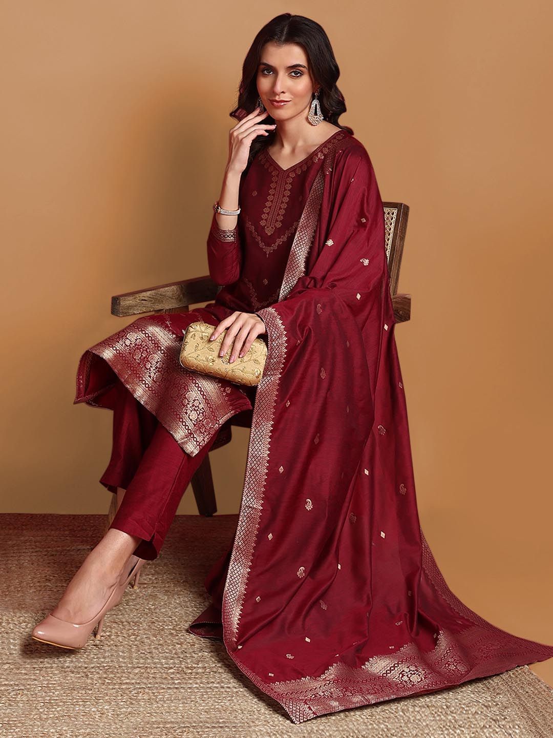 KALINI Ethnic Motifs Regular Kurta with Trousers & Dupatta
