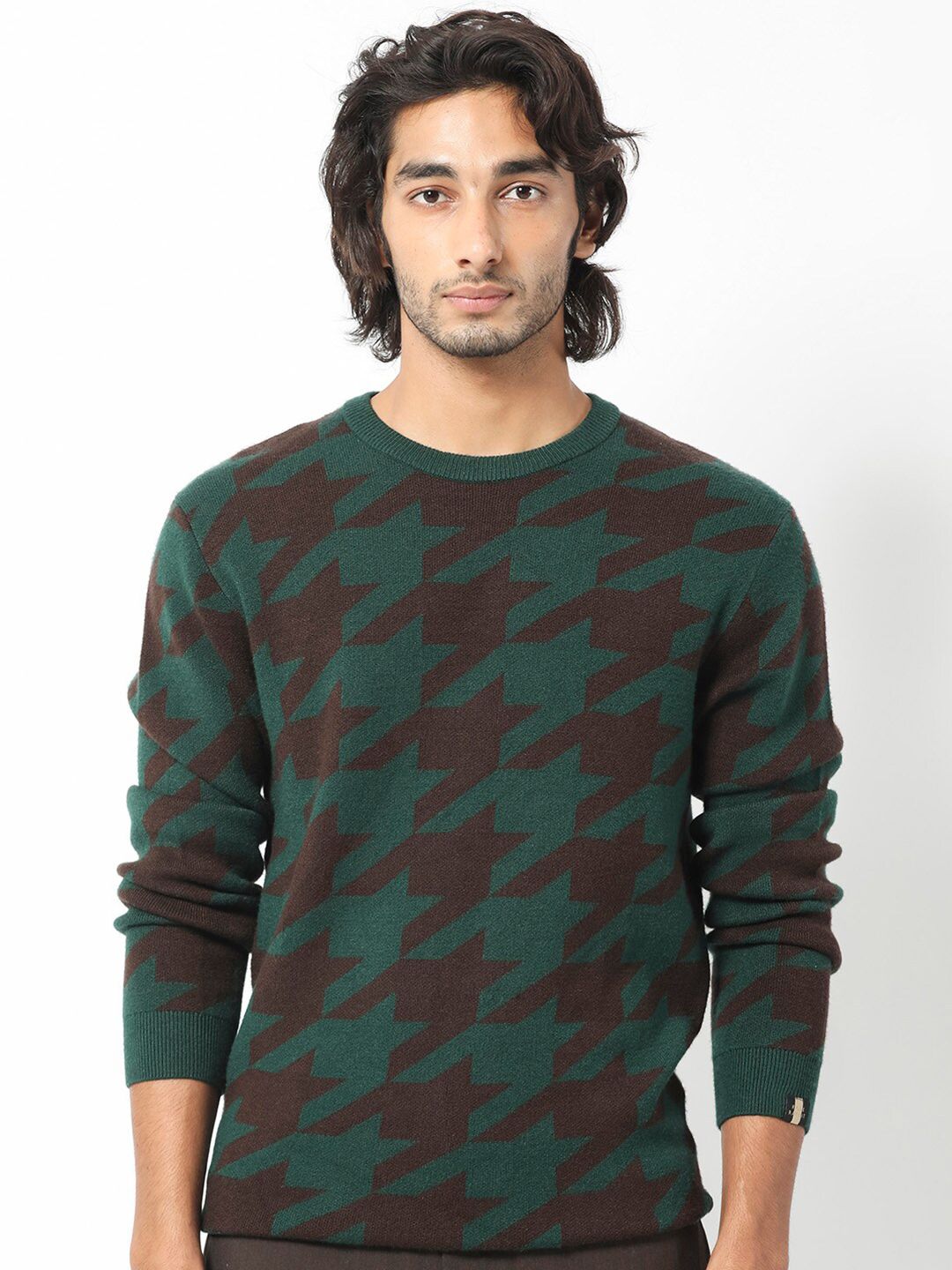 RARE RABBIT Men Honder Round Neck Geometric Printed Sweater