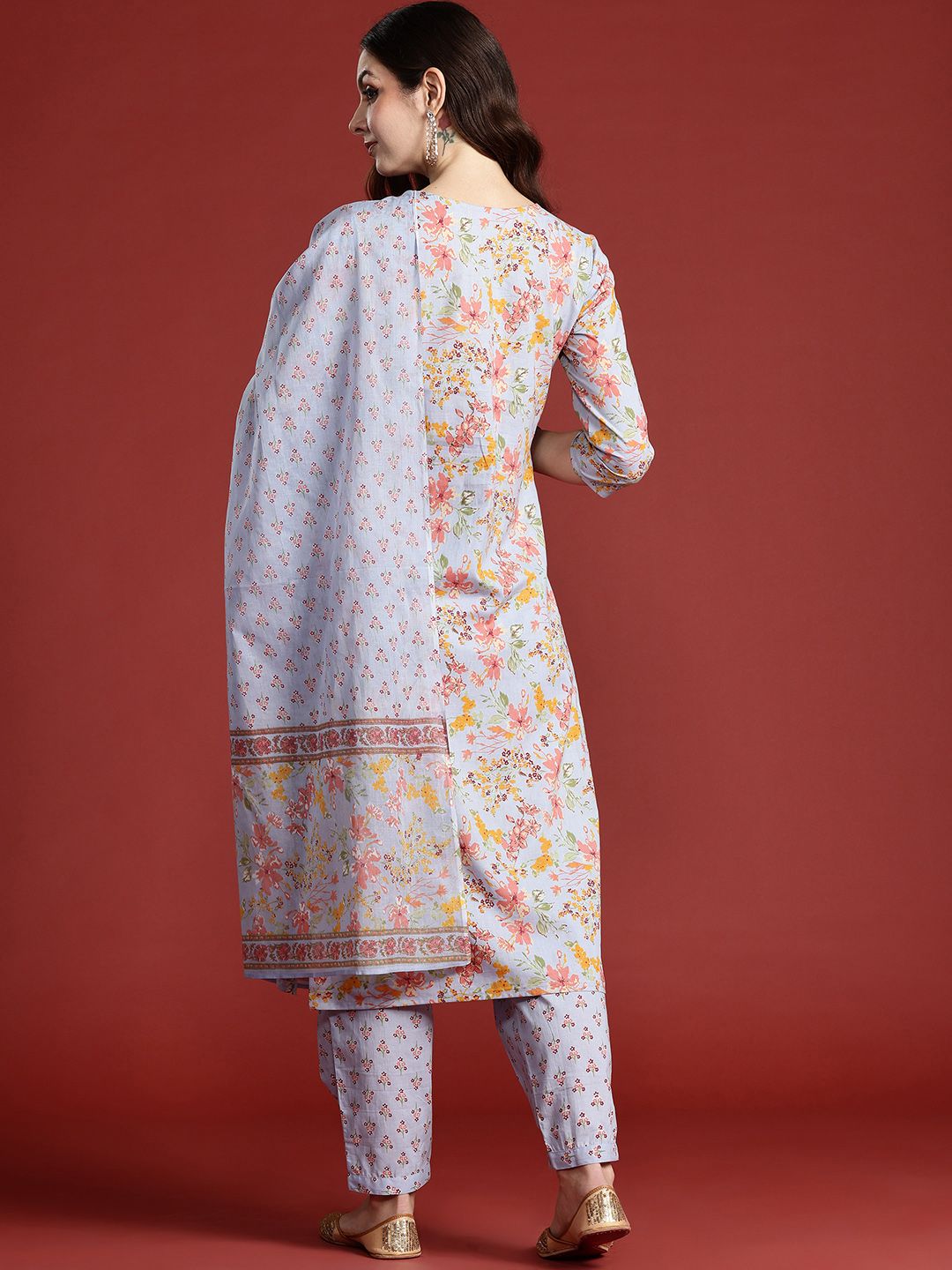 Indo Era Floral Printed Pure Cotton Kurta with Salwar & With Dupatta