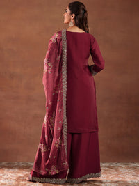 Libas Floral Embroidered Sequinned Straight Kurta with Palazzos & Dupatta