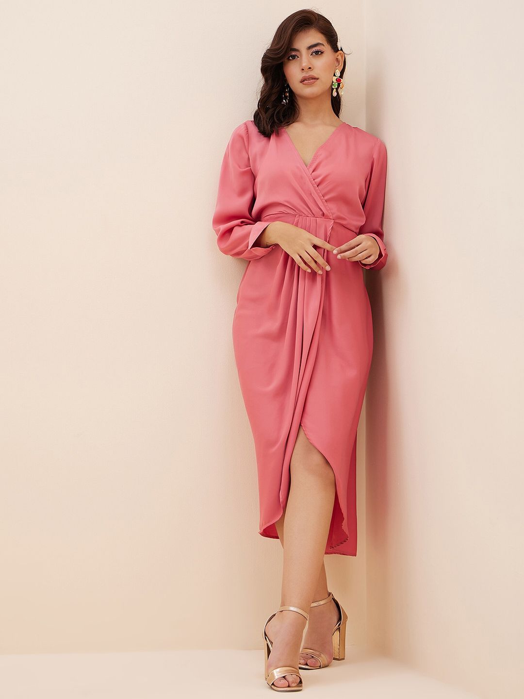 Antheaa V-Neck Satin Midi Dress