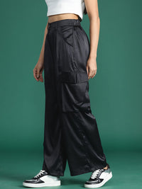 DressBerry Women Satin Finish Cargo Style Pleated Trousers