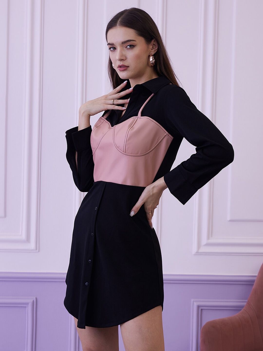 Athena Shirt Collar A-Line Party Mini Dress