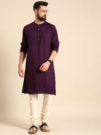 Anouk Men Purple Self-Striped Kurta