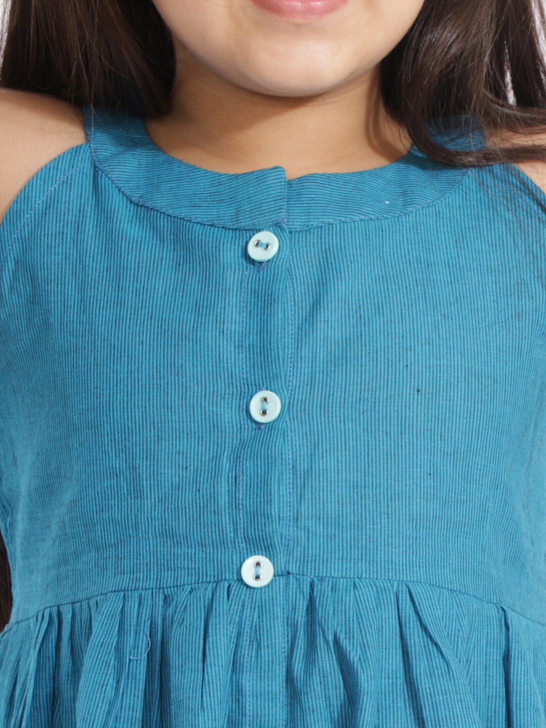 VASTRAMAY Girls Blue Pure Cotton Kurti with Trousers
