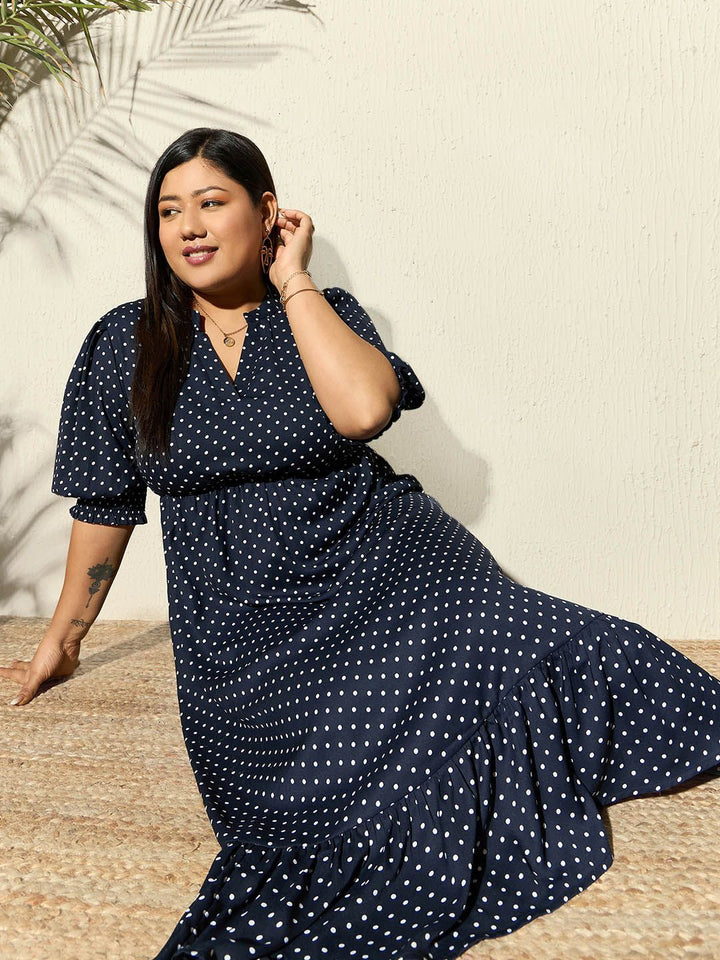 Berrylush Curve Polka Dot Printed A-Line Midi Dress