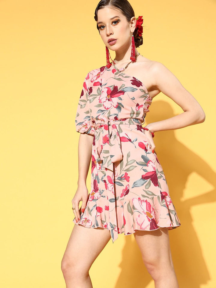 Berrylush Women Elegant Rose Floral New Neckline Dress