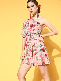 Berrylush Women Elegant Rose Floral New Neckline Dress