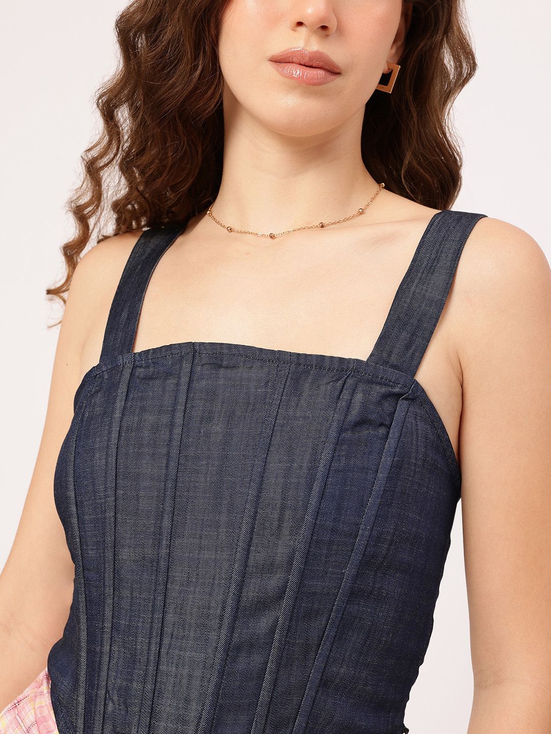 DressBerry Rustic Romance Chambray Corset Crop Top