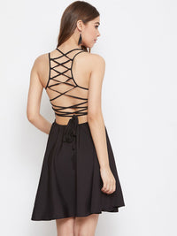 Berrylush Women Black Solid Fit and Flare Dress