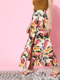 Berrylush Women Pretty Pink Abstract Crepe Skirt