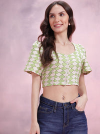 DressBerry Geometric Design Flared Sleeve Crochet Top