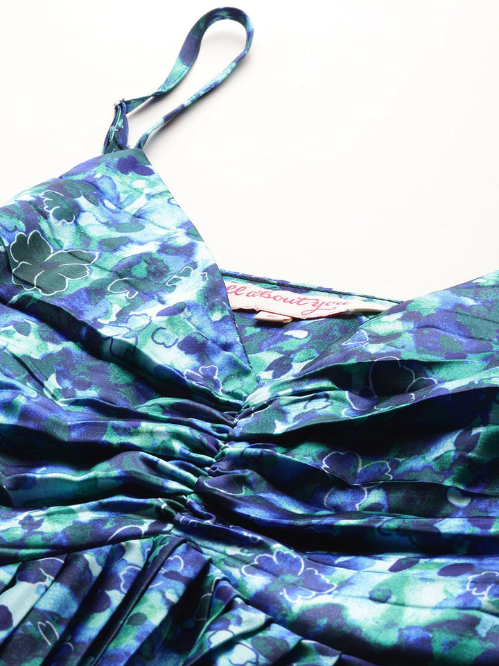 all about you Floral Print Accordion Pleated Ruched A-Line Dress