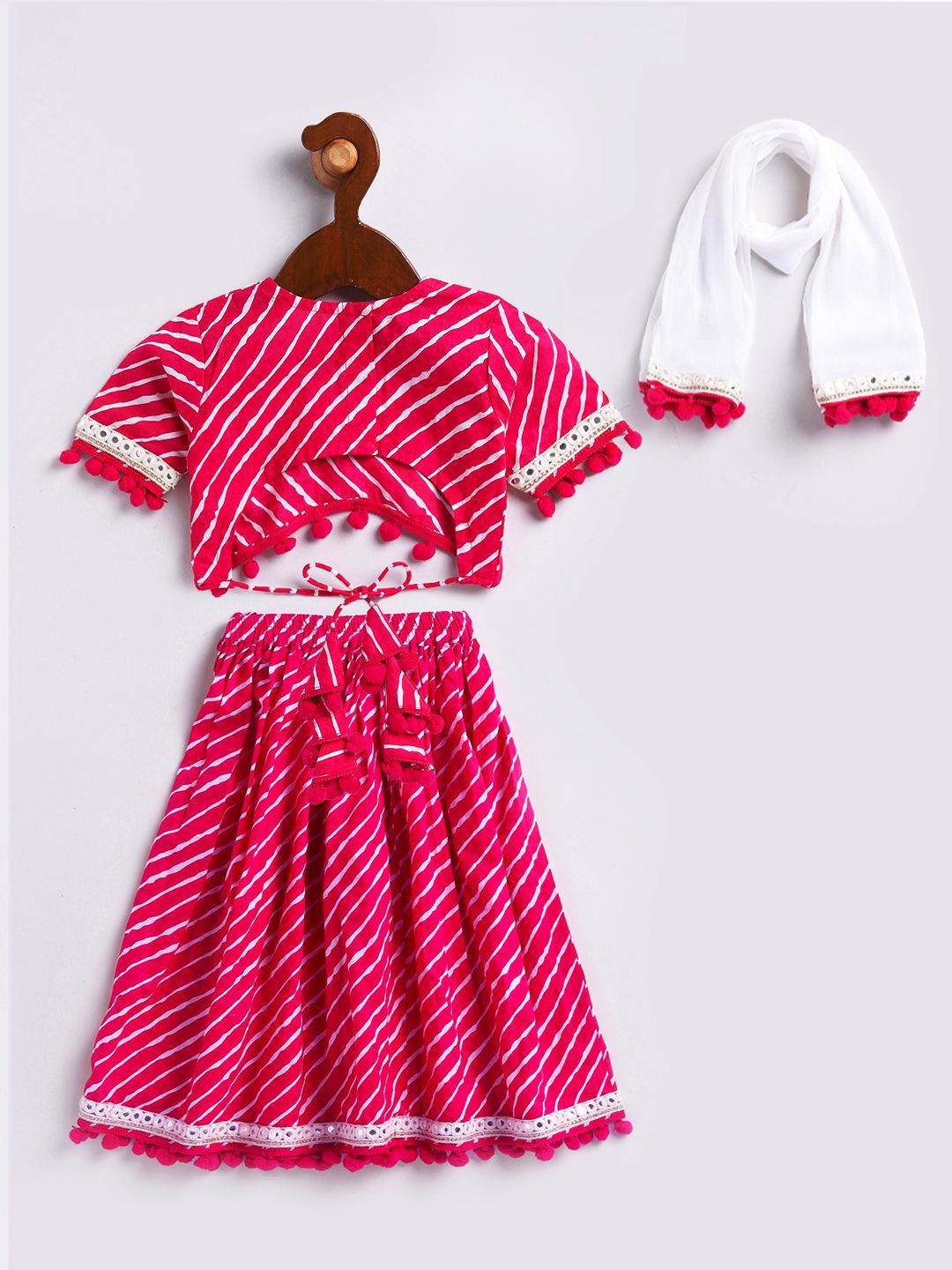 VASTRAMAY Infant Girls Leheriya Printed Ready to Wear Lehenga & Blouse With Dupatta