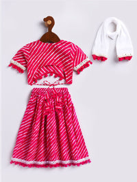 VASTRAMAY Infant Girls Leheriya Printed Ready to Wear Lehenga & Blouse With Dupatta