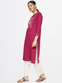 Global Desi Round Neck Embroidered Cotton Kurta