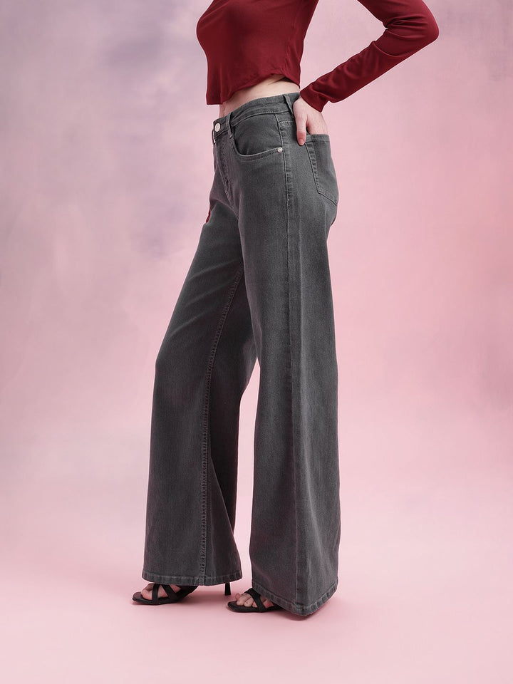 DressBerry Women Mid-Rise Wide Leg Stretchable Jeans