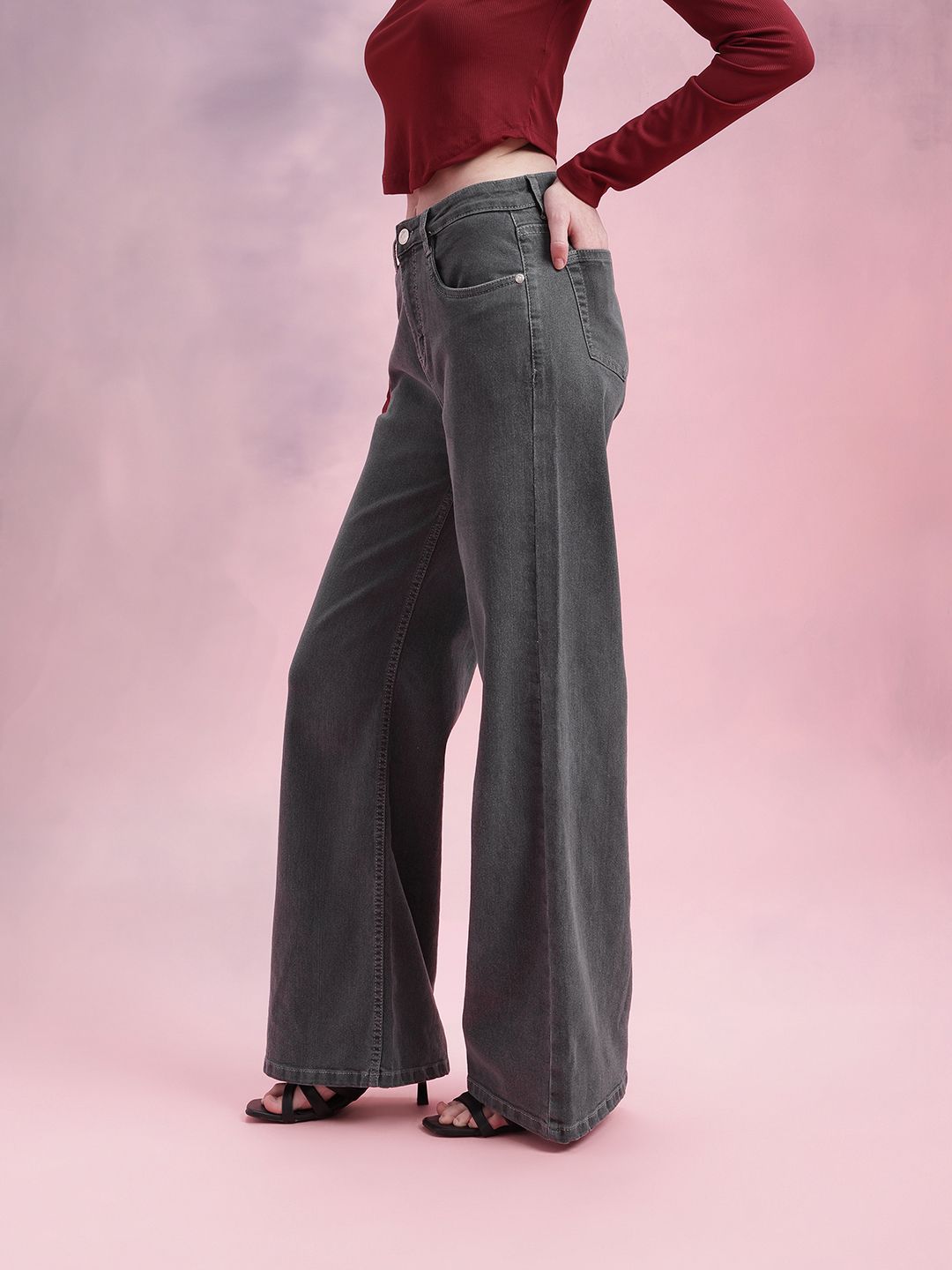 DressBerry Women Mid-Rise Wide Leg Stretchable Jeans