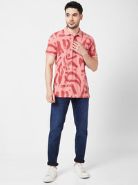 SPYKAR Abstract Printed Polo Collar Slim Fit Cotton Casual T-Shirt