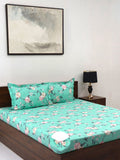 BOMBAY DYEING Allure Sea Green Floral Cotton 144TC Fitted Bedsheet Set-1.52mX1.98mX 30 cm