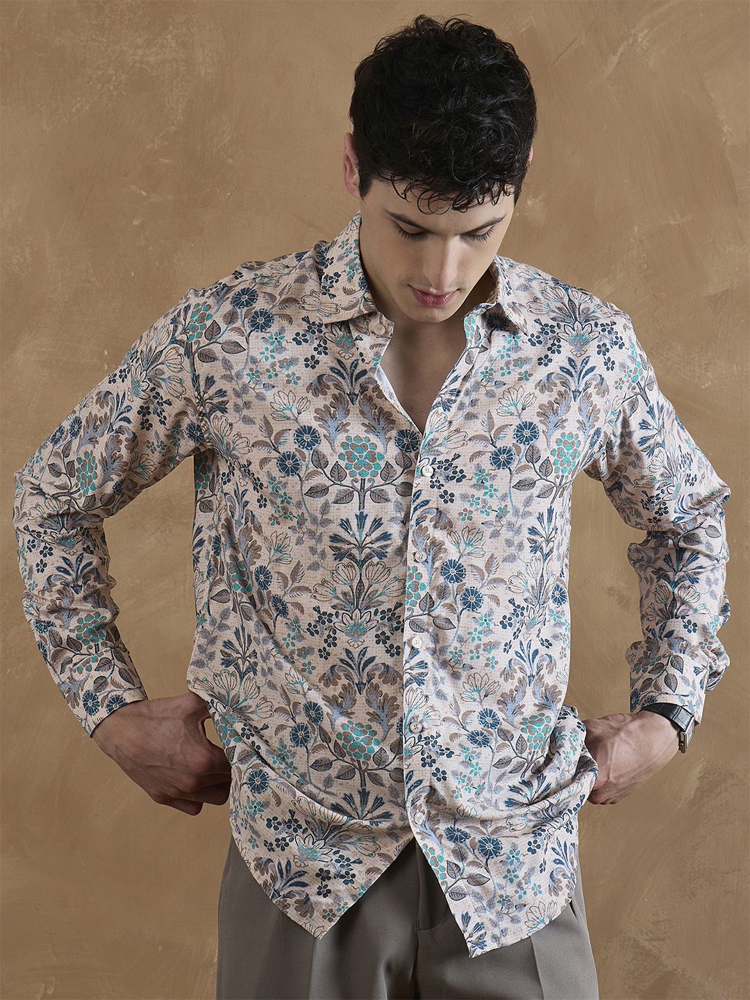 DENNISON Beige Floral Printed Shirt