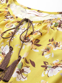 all about you Floral Print Tie-Up Neck Puff Sleeves Top