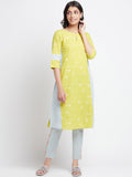 W Polka Dots Woven Design Keyhole Neck Straight Kurta