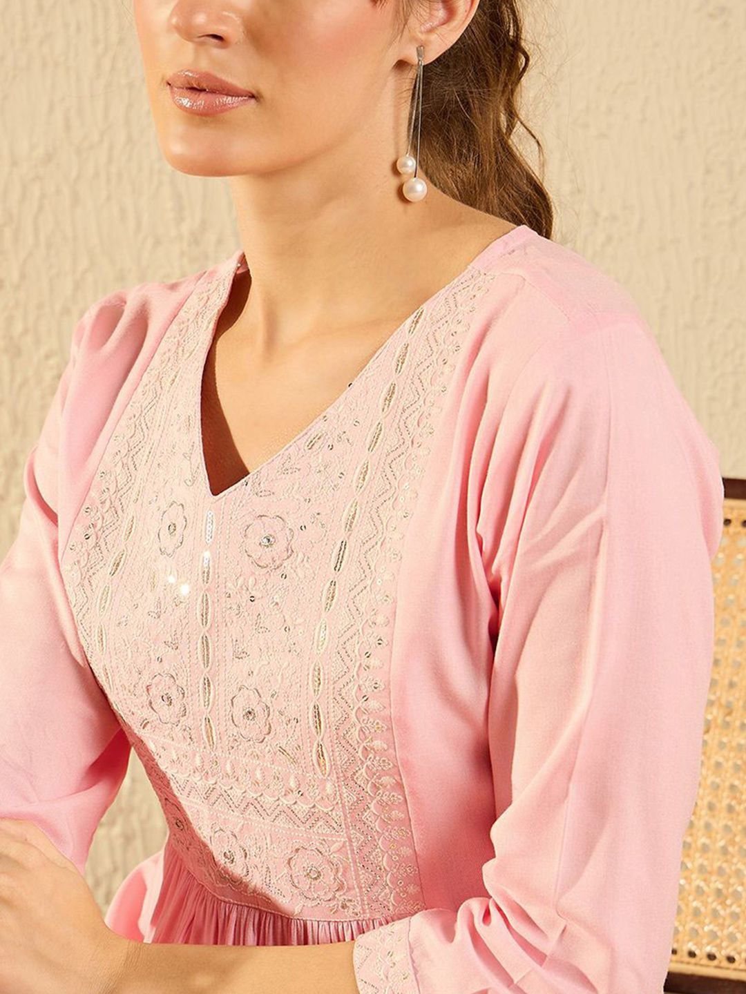 Indo Era Women Floral Cold-Shoulder Sleeves Gotta Patti Kurta