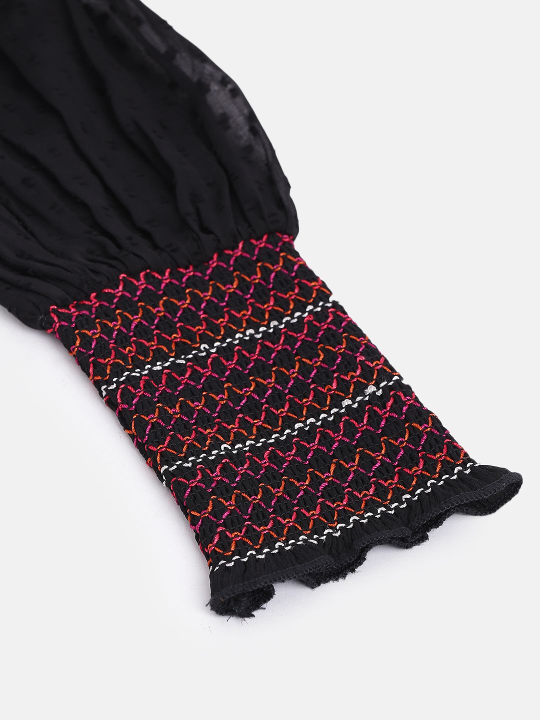 Antheaa Black & Red Embroidered Chiffon Top