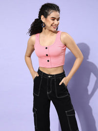 STREET 9 Woman Pretty Pink Solid Cropped Top