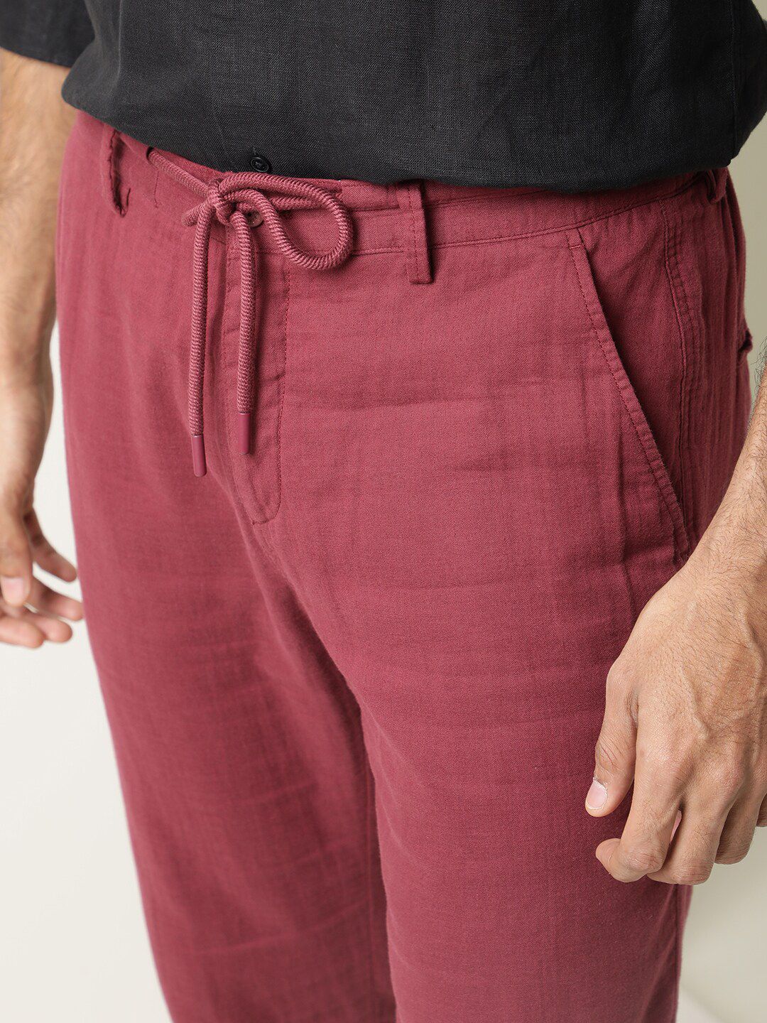 RARE RABBIT Men Pastor Drawstring Regular Fit Mid Rise Cotton Trouser