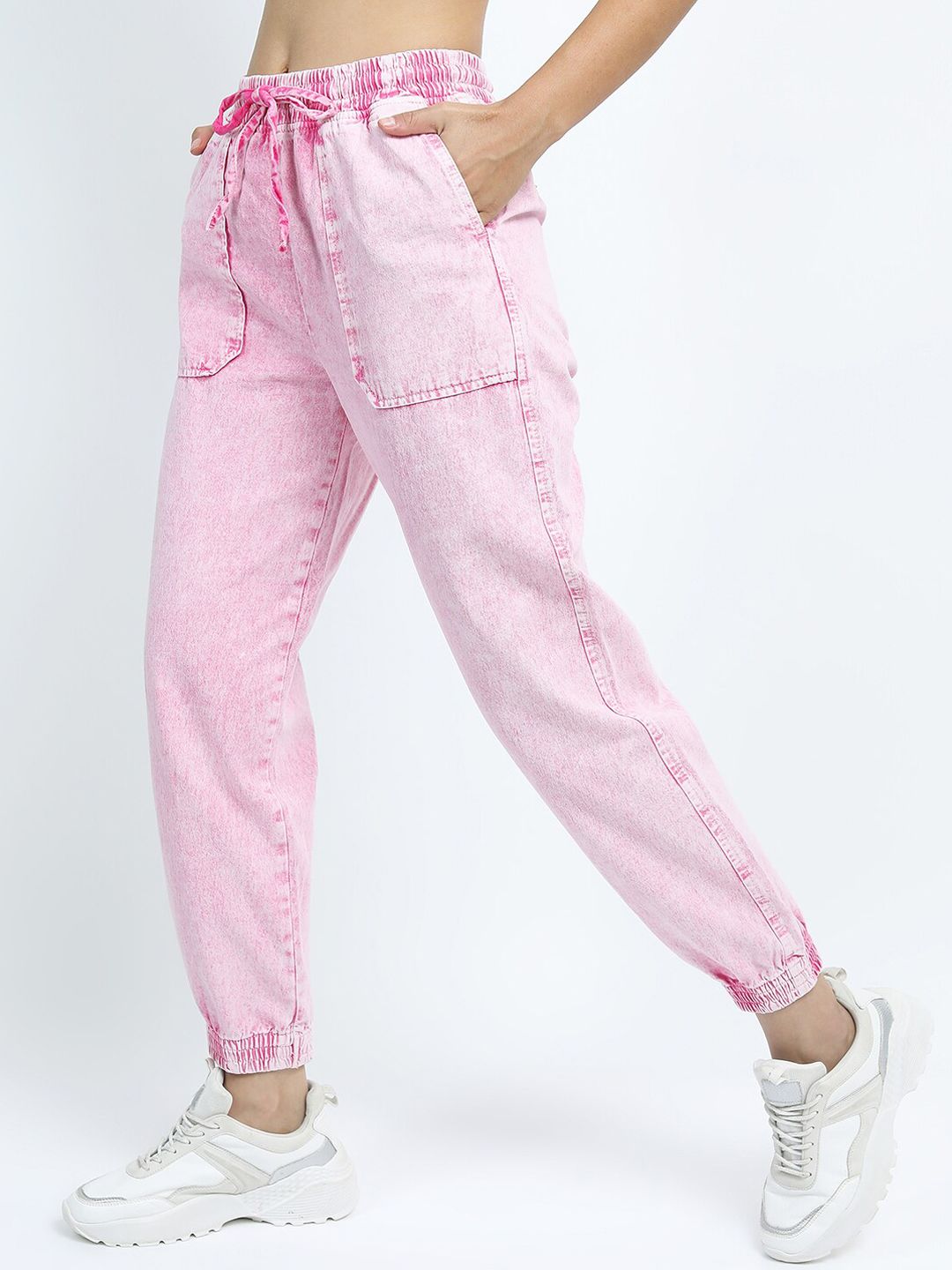 Tokyo Talkies Women Pink Cotton Jogger Jeans