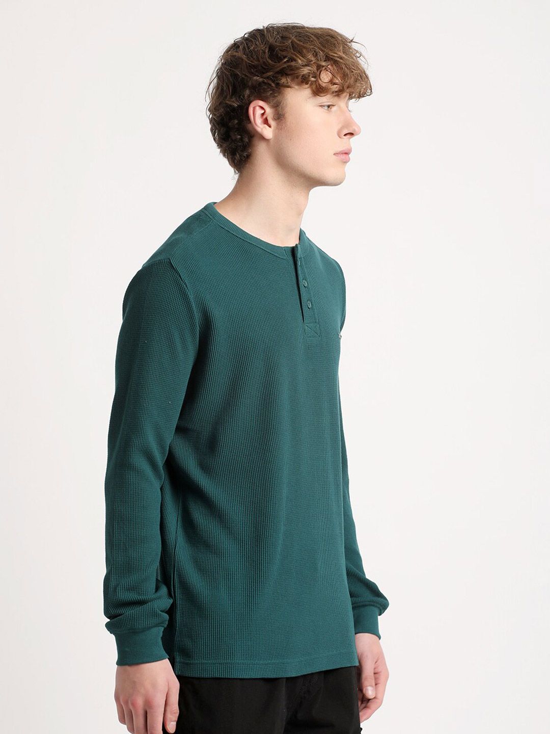 THE BEAR HOUSE Henley Neck Pure Cotton Slim Fit T-shirt