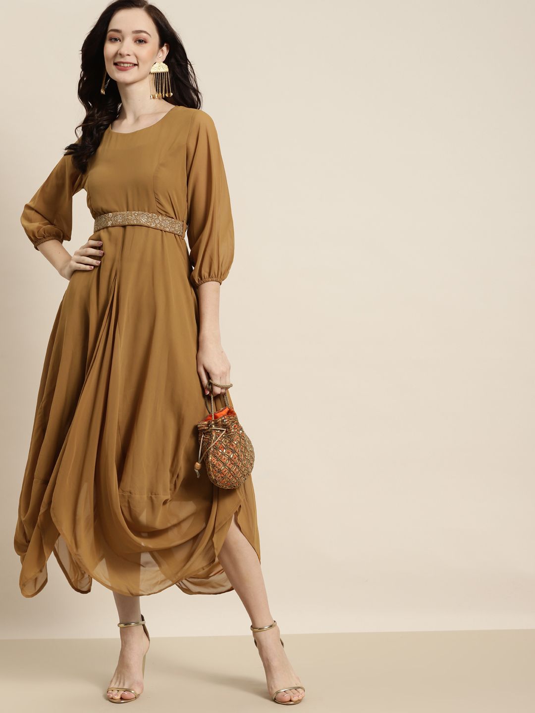 Shae by SASSAFRAS Mustard Yellow Embroidered Belt Dhoti Dress