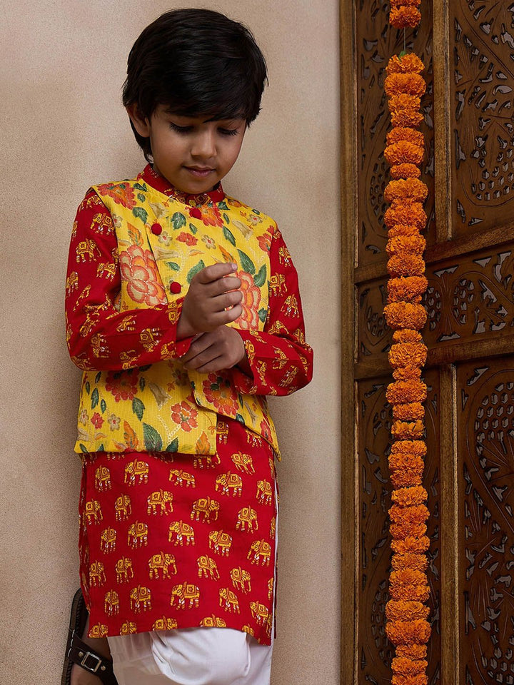 pspeaches Boys Mandarin collar Animal Printed Regular Kurta with Pyjamas