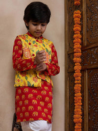 pspeaches Boys Mandarin collar Animal Printed Regular Kurta with Pyjamas