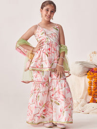 pspeaches Girls Floral Printed Kurti with Sharara & With Dupatta