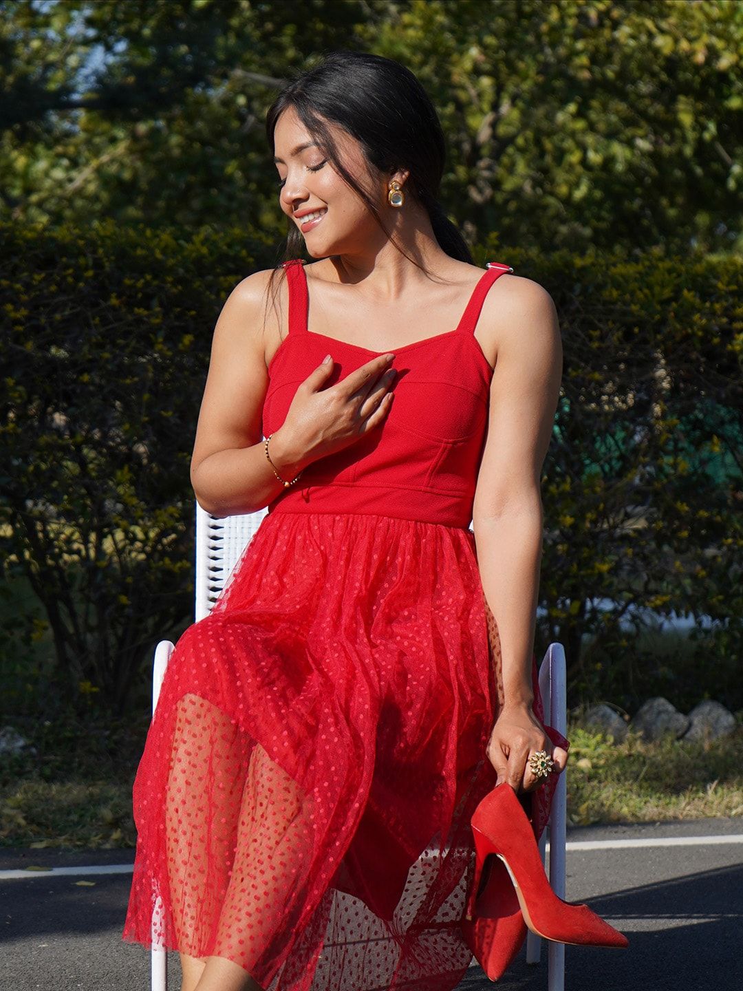 Athena Women Gorgeous Red Solid Tulle Dress