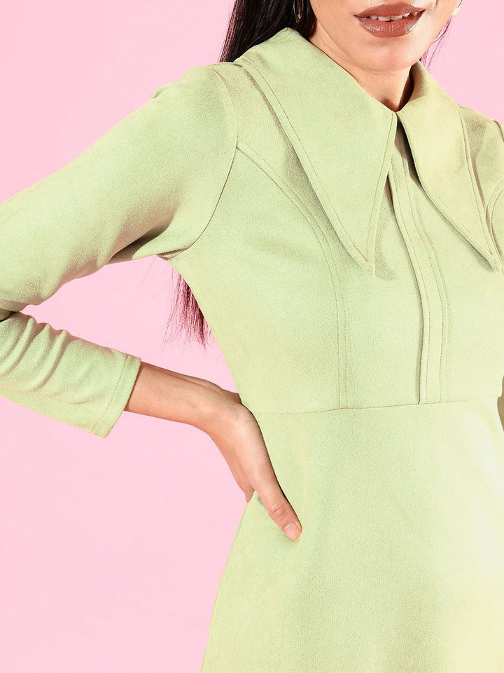 Athena Green Solid Above Knee Sheath Dress