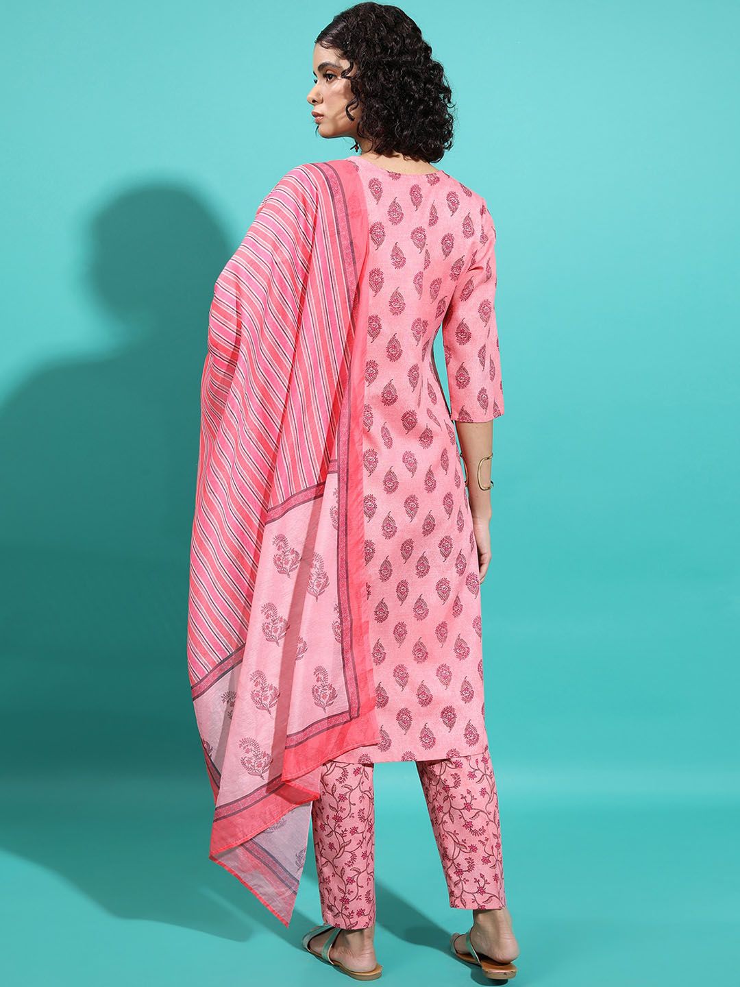 Vishudh Floral Printed Angrakha A-Line Kurta & Trousers With Dupatta