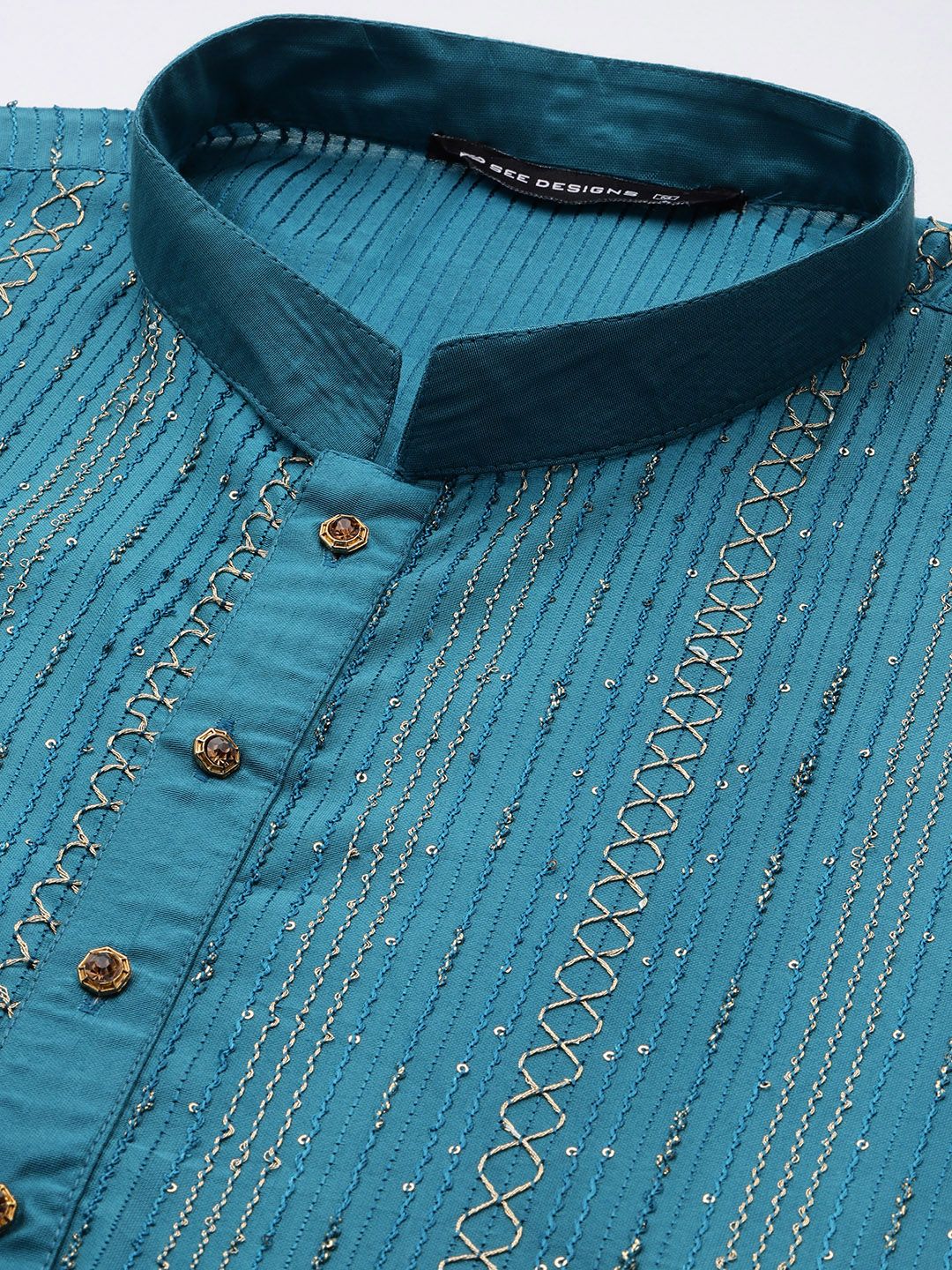 See Designs Sequined Woven Design Chanderi Silk Kurta with Pyjamas