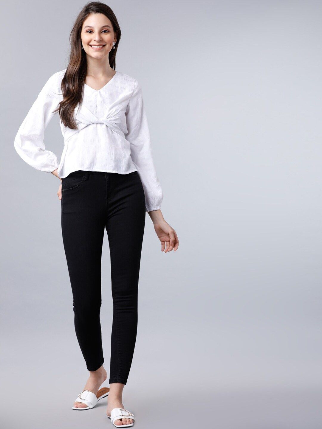 Tokyo Talkies Women White Solid Empire Top