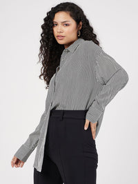 SASSAFRAS Oversized Vertical Striped Spread Collar Casual Shirt