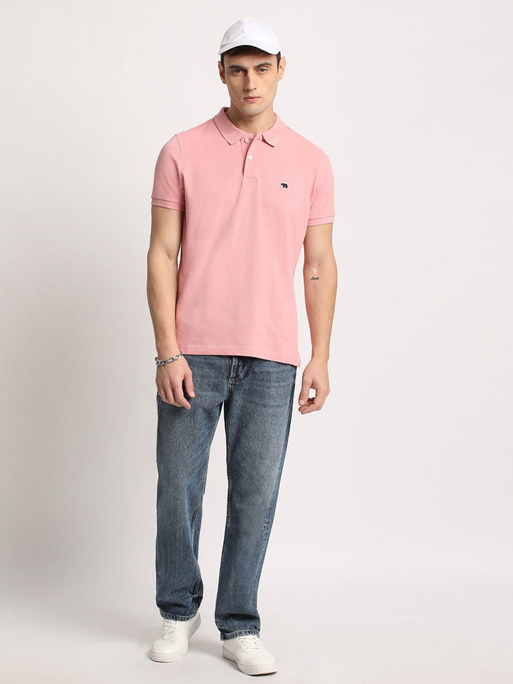 THE BEAR HOUSE Men Solid Slim Fit Cotton Polo Collar T-Shirt