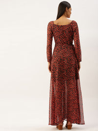 Berrylush Women Black & Red  Printed Maxi Dress
