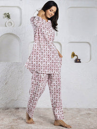 SANSKRUTIHOMES Pink Ethnic Motifs Printed Pure Cotton Night suit